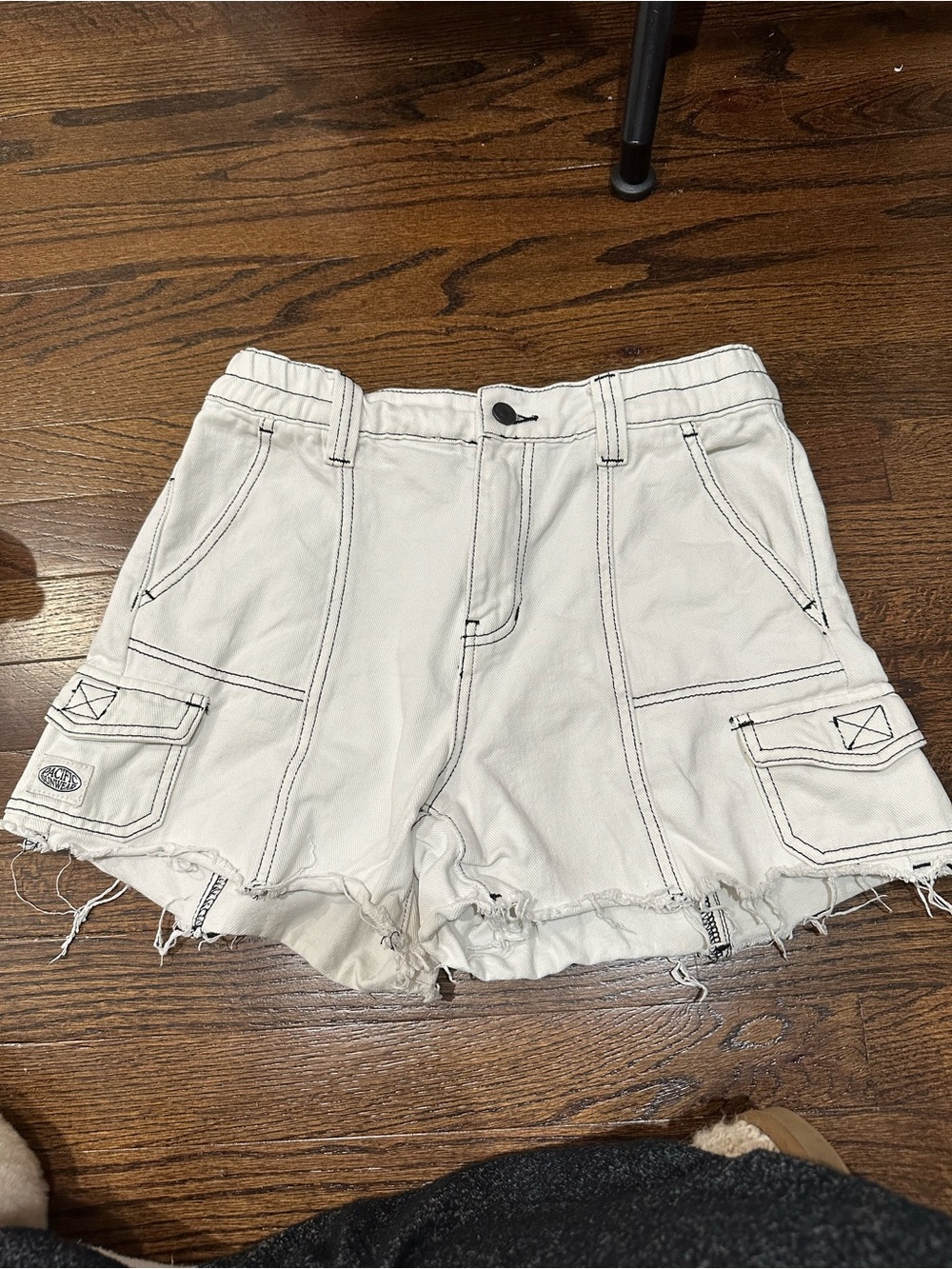 Pacsun White Cargo Denim Shorts with Frayed Hem